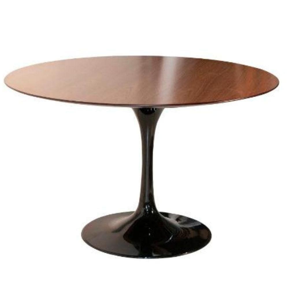Mesa De Jantar Tulipa Saarinen Redonda 130 Cm Tampo Imbuia Base Preta