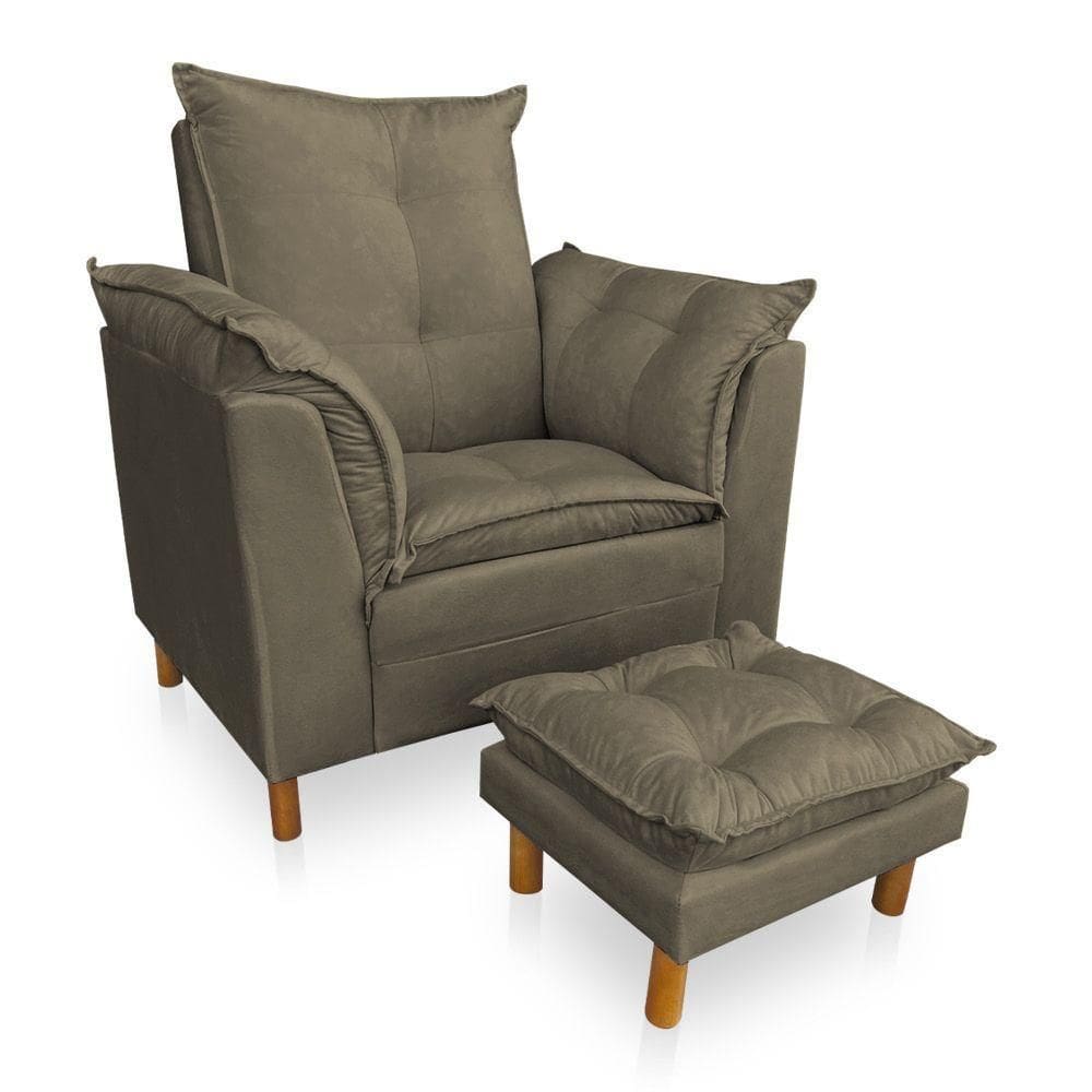 Poltrona De Amamentação Com Puff Laura Veludo Cappuccino