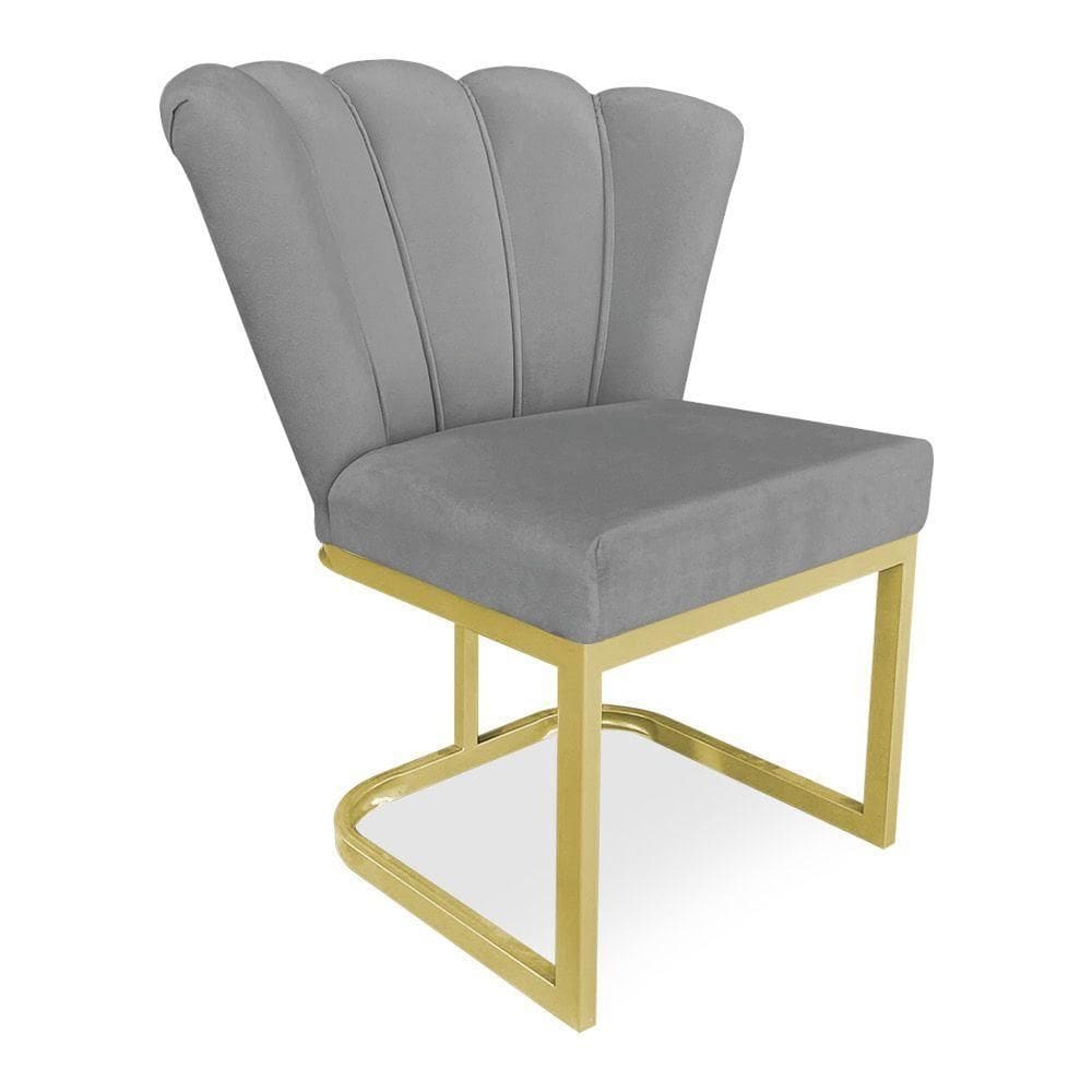 Poltrona Flor Veludo Base Metálica Industrial Dourado - Pallazio Cor Grafite