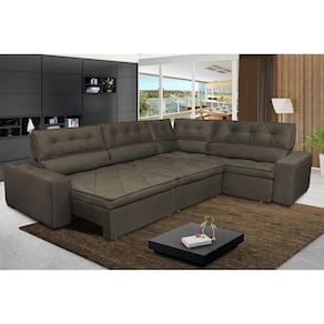 Sofa De Canto Retrátil E Reclinável Com Molas Cama Inbox Austin 3,45x2,44 Ou 2,44x3,45 Velusoft Café