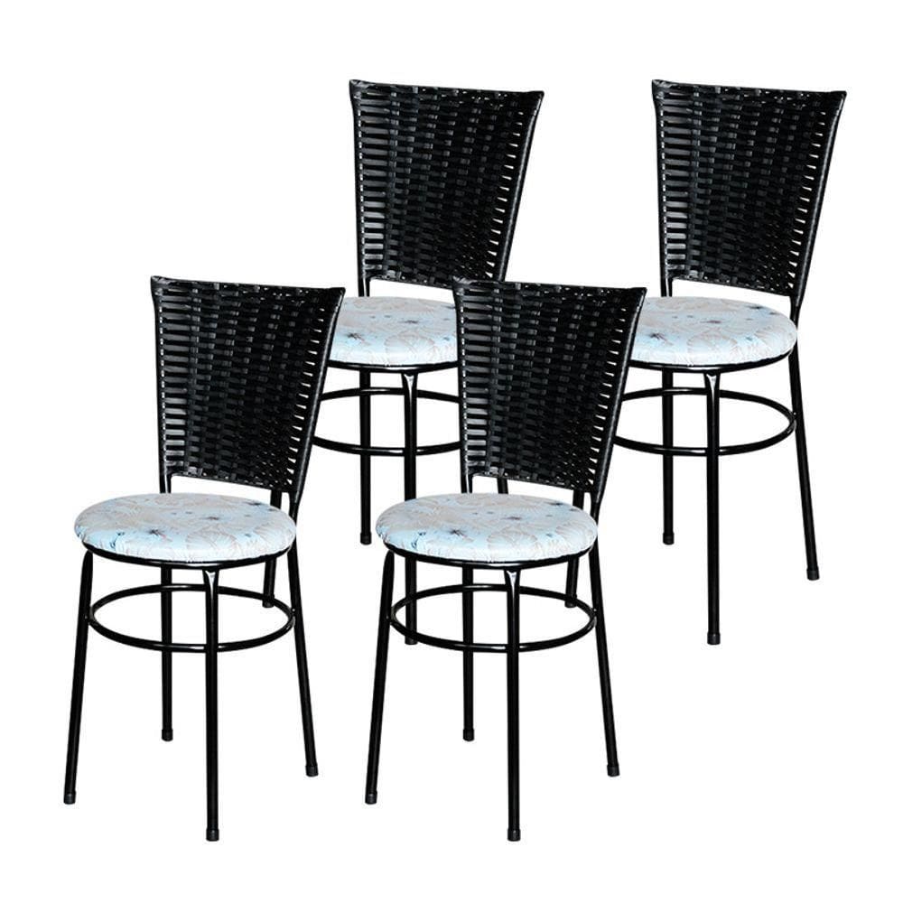 4 Cadeiras Preta Para Mesa Hawai Preta Assento Floral Cor:floral Areia