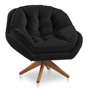 Poltrona Giratória Chicago Veludo Base De Madeira - Pallazio Cor Preto