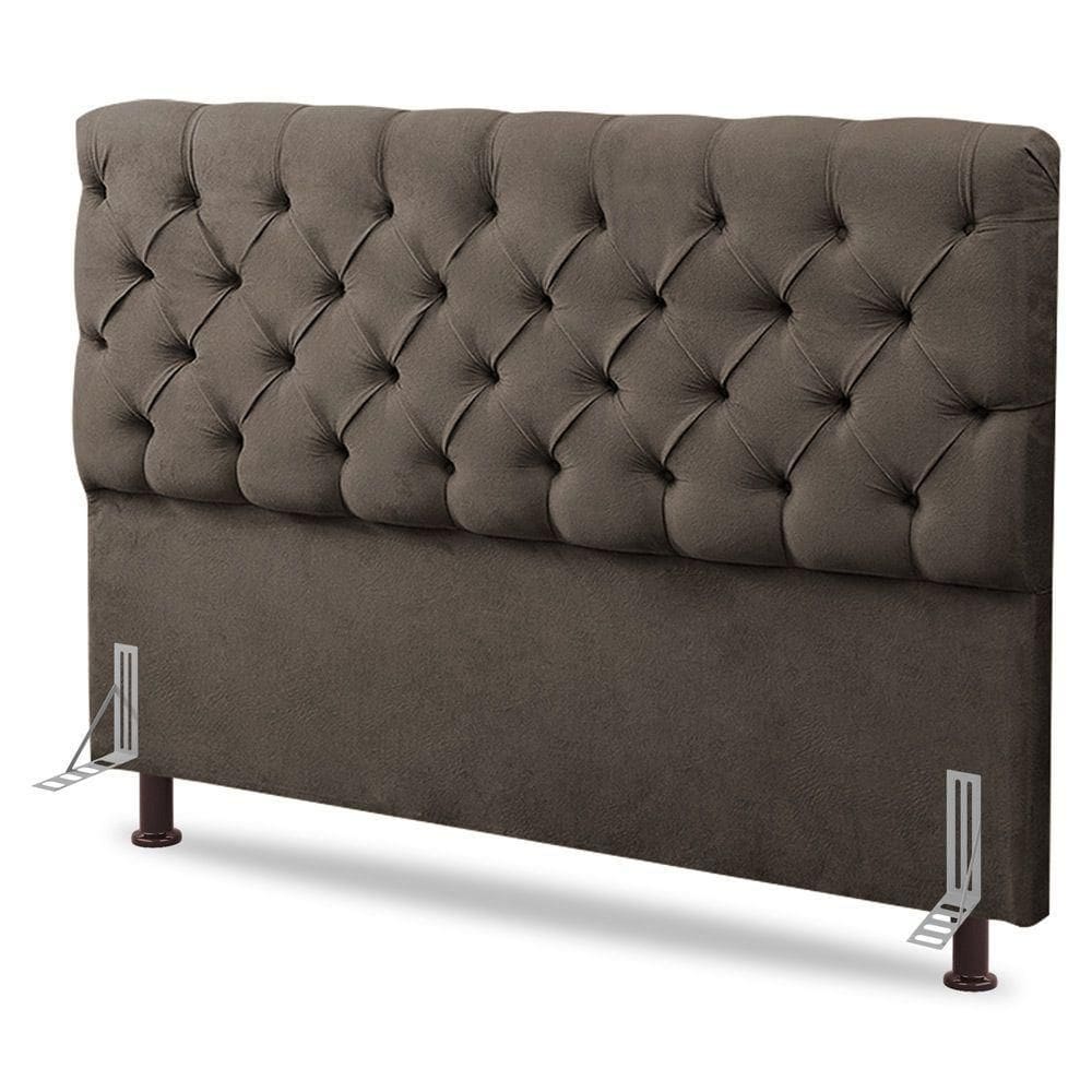 Cabeceira Cama Box Solteiro Lylla 90cm Capitonê Com Frame Linho Cacau - Desk Design