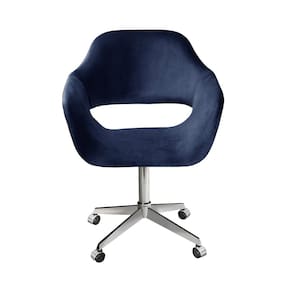 Poltrona Decorativa Zara Pé Giratório de Metal Sala Recepção Azul Marinho