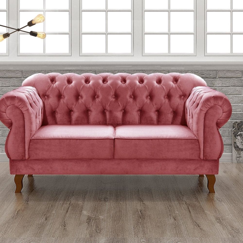 Sofá 2 Lugares Duquesa Chesterfield Decoração Recepção Rosa