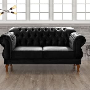 Sofá 2 Lugares Duquesa Chesterfield Decoração Recepção Preto