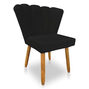 Cadeira Poltrona Flor Veludo Preto Pés Palito Castanho