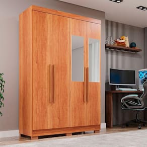 Guarda-roupa Casal 4 Portas Espelho 2 Gavetas Recife Sallêto Cinamomo
