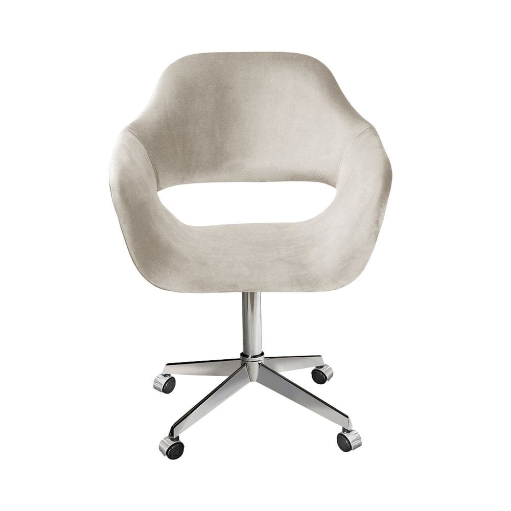Poltrona Decorativa Zara Pé Giratório de Metal Sala Recepção Bege Claro