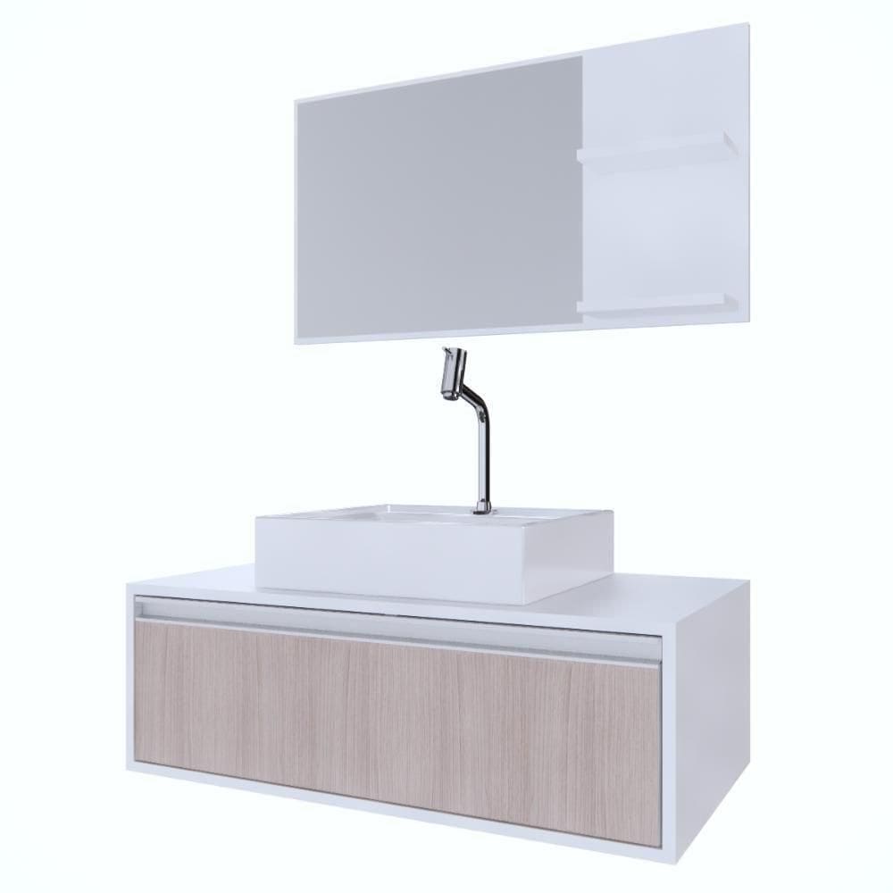 Conjunto Gabinete Banheiro Real 80 Grigio C/cuba + Espelheira C/espelho + Torneira E Válvula