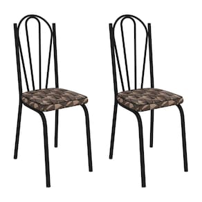 Kit 2 Cadeiras De Cozinha Alabama Estampado Mosaico Palha Pés De Ferro Preto