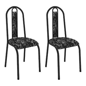 Kit 2 Cadeiras De Cozinha Arizona Estampado Preto Florido Pés De Ferro Preto