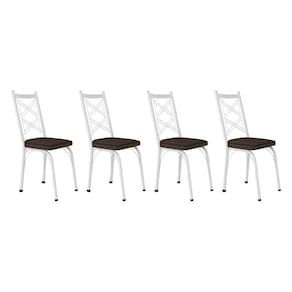 Kit 4 Cadeiras De Cozinha Delaware Estampado Imbuia Pés De Ferro Branco