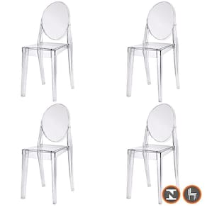 Kit 4 Cadeiras Empilhavel Viena Invisible Louis Ghost Fratini Policarbonato Transparente Incolor