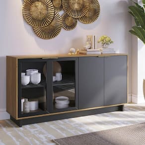 Buffet 4 Portas Vitória Noce Milano Preto Fosco Noce Milano Preto Fosco