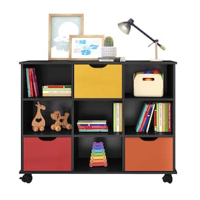 Nicho Organizador Preto com 3 Gavetas Coloridas e Rodízios - Qmovi