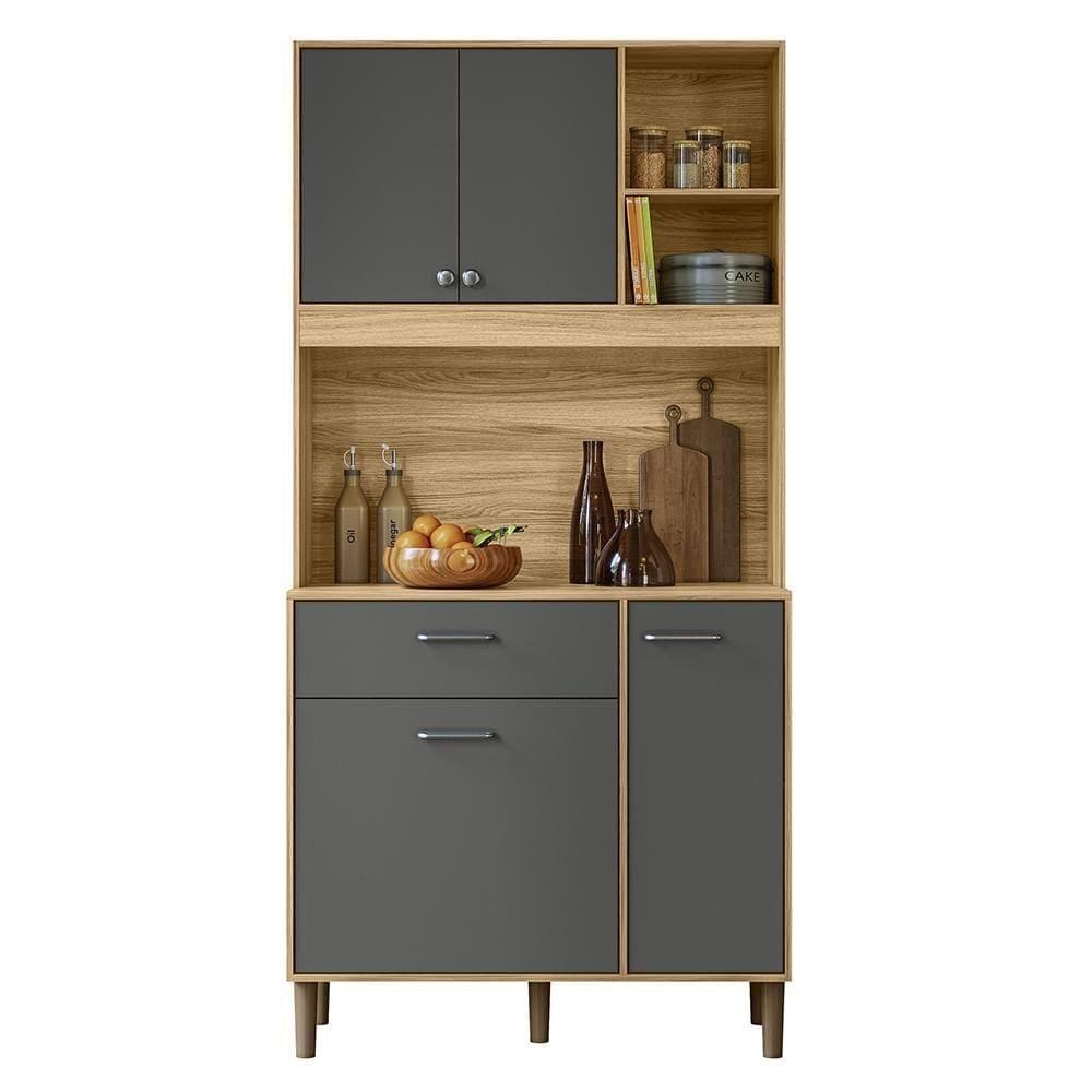 Armario De Cozinha Erva Doce 4 Portas E 1 Gaveta Freijo/chumbo