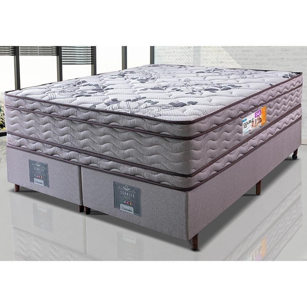 Cama Box King Colchão Ortopédico + Box 193x203x71 Double Face Espuma D45 Cinza