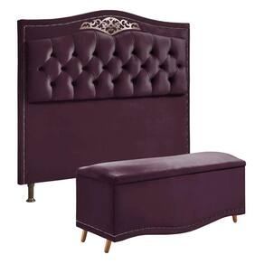 Conjunto Cabeceira E Calçadeira Holanda 140cm Veludo Star Confort Roxo