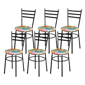 6 Cadeiras Epoxi Preta Para Cozinha Assento Floral Cor:happy Hour
