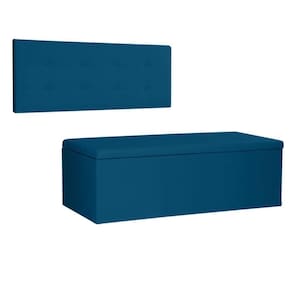 Kit Painel E Calçadeira Baú Solteiro 0,90m Berlim Suede Azul Marinho - Pallazio