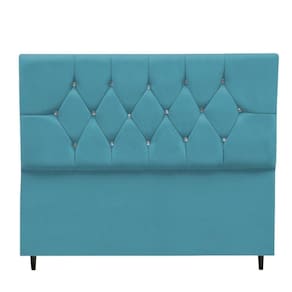 Cabeceira Cama Box King 195 Cm Geovana Suede Azul Turquesa