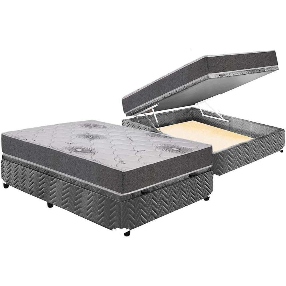 Cama Box Baú Casal: Colchão Espuma Polar D33 Pérola Premium + Base CRC Suede Gray(138x188)