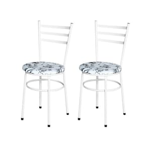 2 Cadeiras Para Mesa Epoxi Branca Assento Estampado Cor:floral Branco