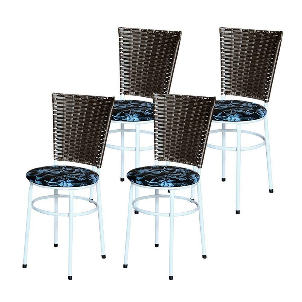 4 Cadeiras Para Mesa Branca Hawai Marrom Assento Floral Cor:floral Preto