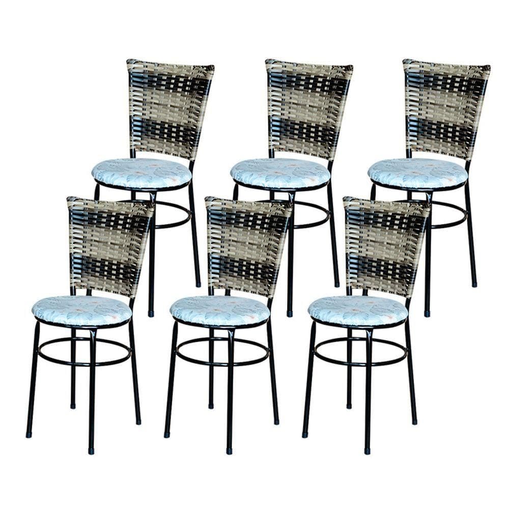6 Cadeiras Para Cozinha Preta Hawai Cappuccino Premium Assento Floral Cor:floral Gelo
