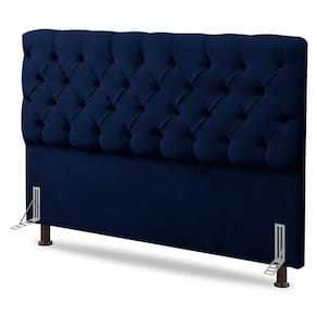 Cabeceira Cama Box Casal Queen Size Lylla 160cm Capitonê Com Frame Veludo Azul Marinho - Abmaza