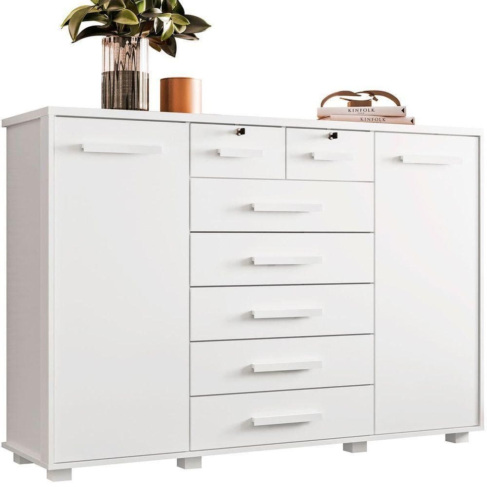 Cômoda Sapateira Grande Para Quarto 7 Gavetas 2 Portas Mdp-mdf Santana Branco