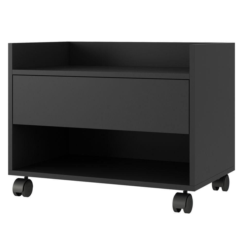 Gabinete Armário Mesa De Cabeceira Multiuso Ivy 60cm 100% Mdf Bp Com 01 Gaveta Preto - Desk Design