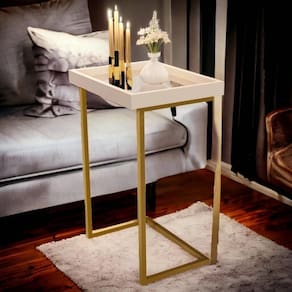 Mesa De Apoio Sofá Jb 4774 Pérola E Dourado Bechara
