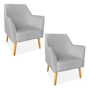 Kit 02 Poltronas Decorativa Julia Veludo Cinza Pés Palito Castanho