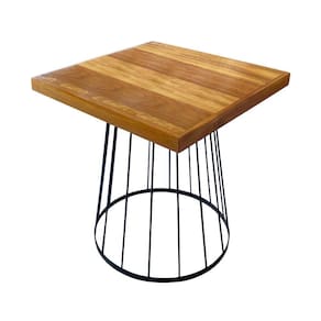 Mesa Eiffel Cubo Quadrada Estilo Industrial Madeira Maciça E Ferro 1,10m Marrom