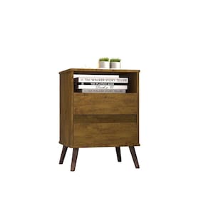 Mesa Para Cabeceira Com 2 Gaveta E 4 Pés Retrô Paris 67x45cm Canela