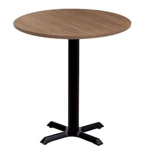 Mesa ômega Em Ferro Preto Pintura 74 Cm (altura) Com Tampo Em Mdp Redonda 70 Cm Imbuia