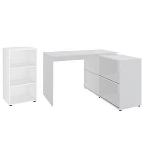 Mesa Escrivaninha Em L Link E Estante Livreiro 45x81cm Lean A06 Branco - Mpozenato