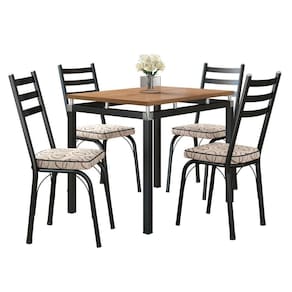 Kit Mesa De Jantar Marva 91cm Com 04 Cadeiras Luisiana Cedro Ferro Preto - Pallazio