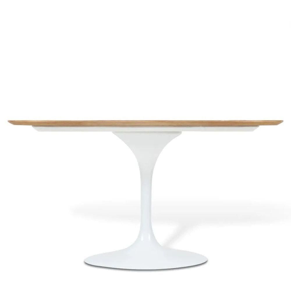 Mesa De Jantar Tulipa Saarinen Oval 244x137 Cm Tampo Imbuia Base Branca