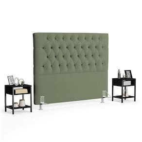 Cabeceira Casal Queen 160cm Cristal Bouclê Oliva E 2 Mesas Laterais Plaza Lc1 Preto