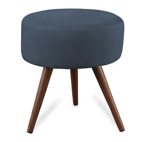 Puff Cama Inbox Hilda Redondo Com Pés Em Madeira Maciça Tecido Suede Azul
