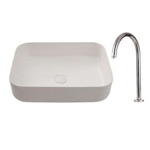 Cuba para Banheiro Retangular Slim Cerâmica Fluorita e Torneira Alta Javari - Branco e Prata