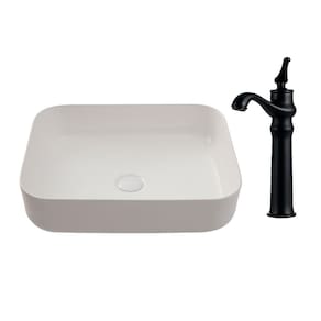 Cuba para Banheiro Retangular Slim Cerâmica Fluorita e Torneira Misturador Monocomando Retrô Alta Acari - Branco e Preto