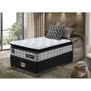 Cama Box Solteiro Colchão Pillow Top + Box 88x188x70 Molas Ensacadas Cama Inbox Abstrato