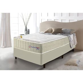 Conjunto Cama Box Solteiro Com Molas Ensacadas Cama Inbox Cloud Bege 88x188x67