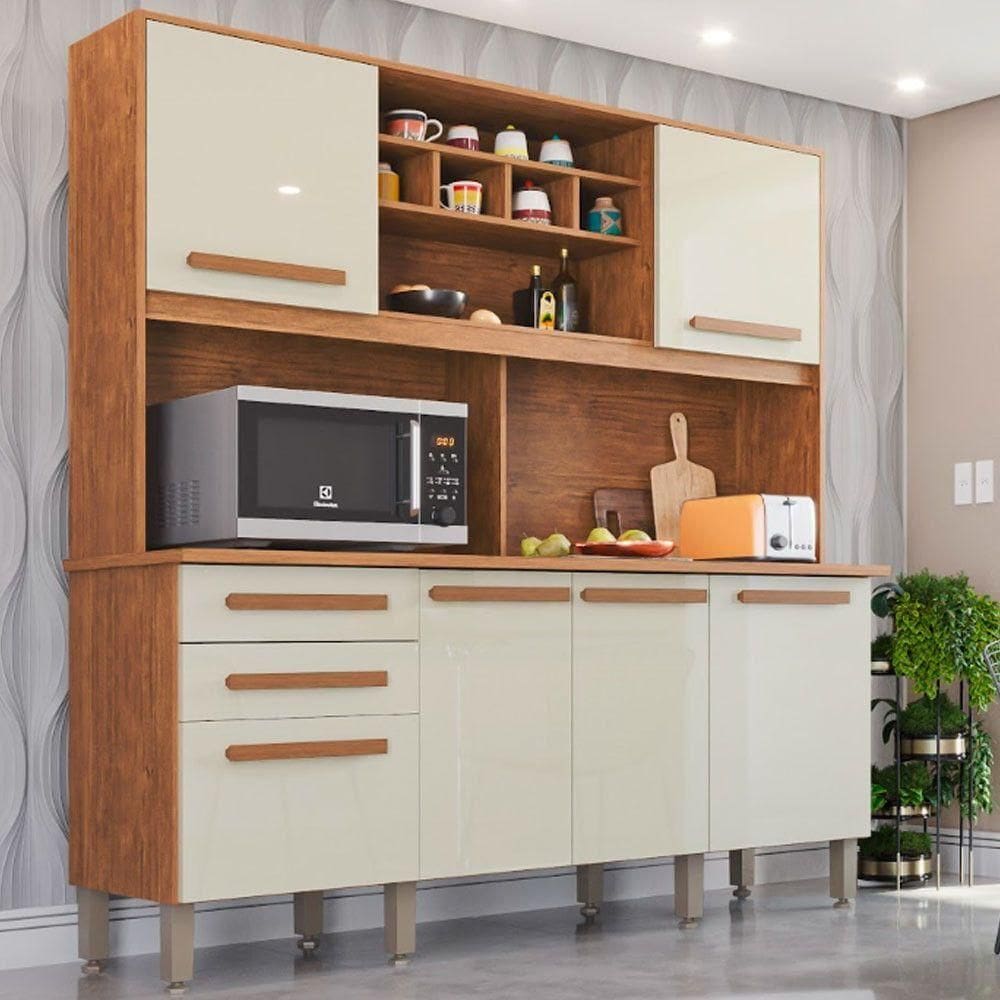 Armário Para Cozinha 6 Portas 2 Gavetas Luna Top Imop Móveis Cinamomo Com Off White
