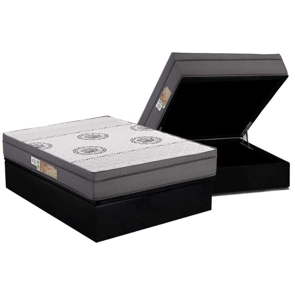 Cama Box Baú Casal: Colchão Espuma Polar D28 / EP Orthopremium Hiper Resistence + Base CRC Suede Black(138x188)