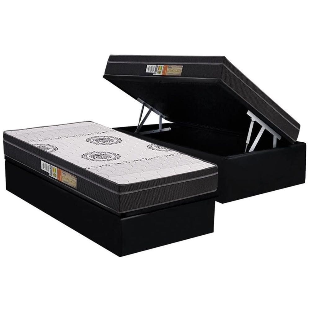Cama Box Baú Solteiro: Colchão Ortopédico Polar D28 / EP Orthoface Firme + Base CRC Suede Black(88x188)